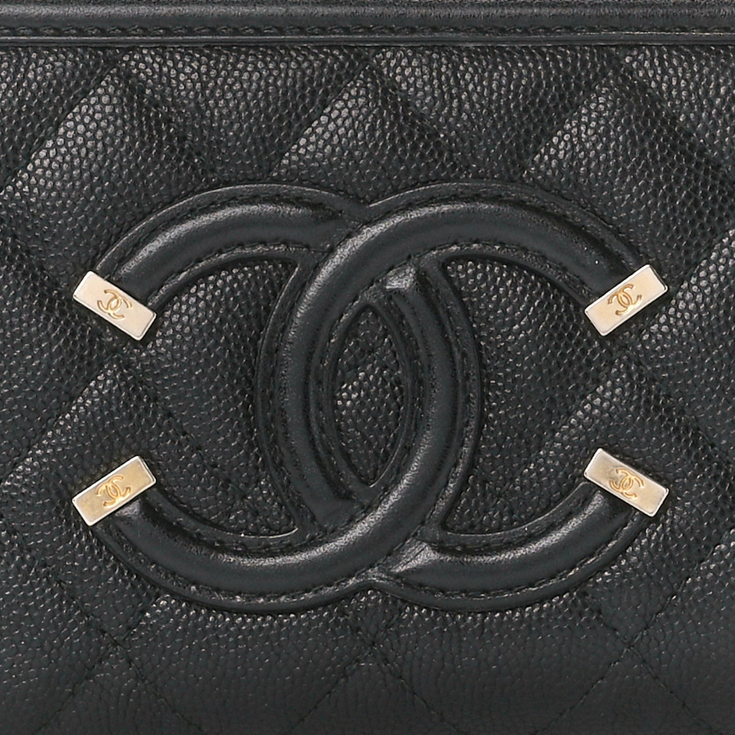 Caviar Quilted Filigree Zip Around Wallet Black