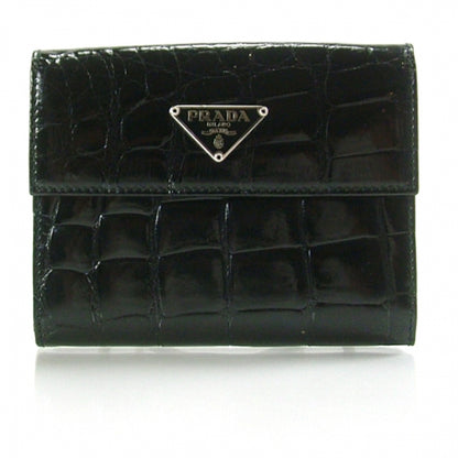 Prada Crocodile Embossed Small Flap Wallet Black 1 of 10