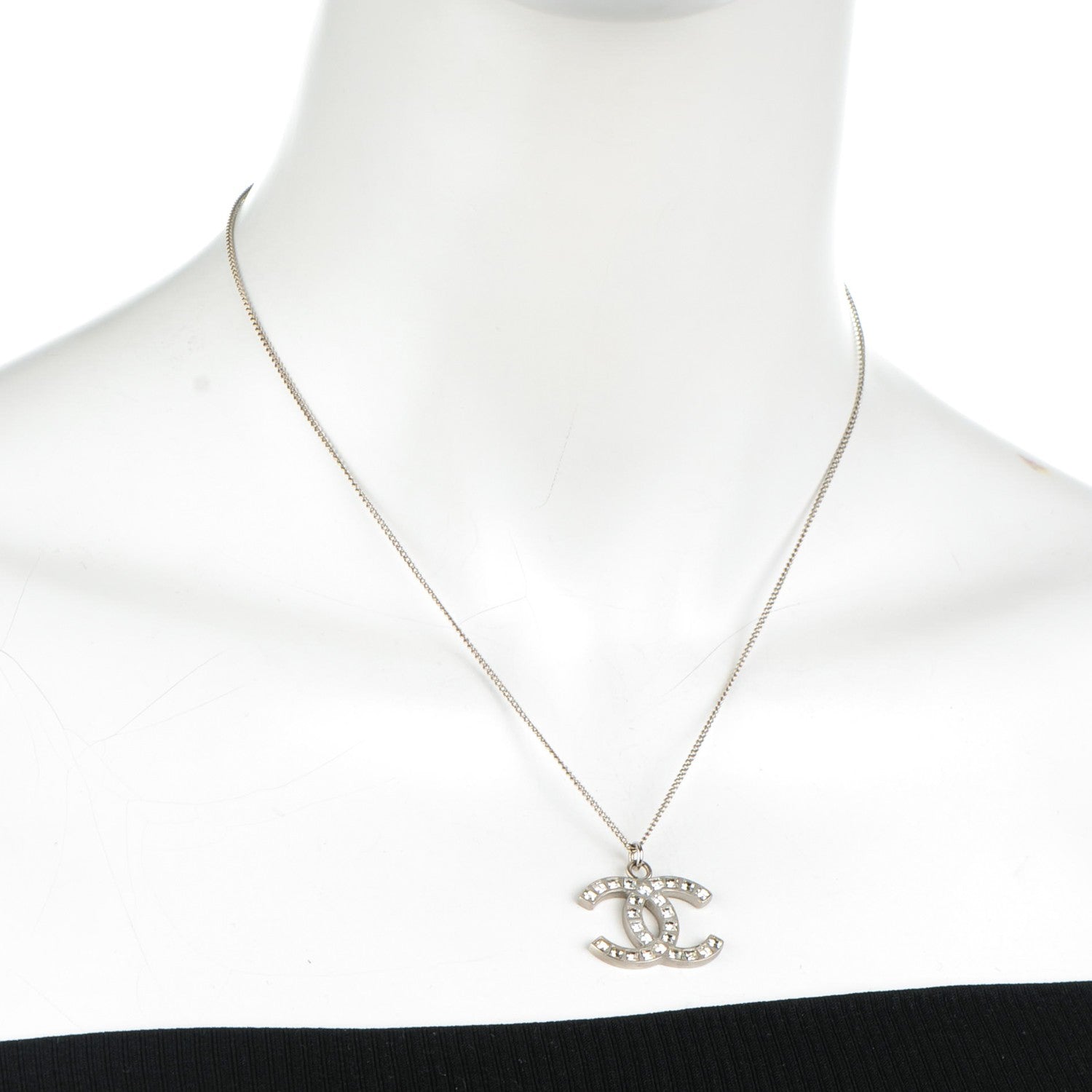 Chanel Baguette Crystal CC Necklace Silver 2 of 4