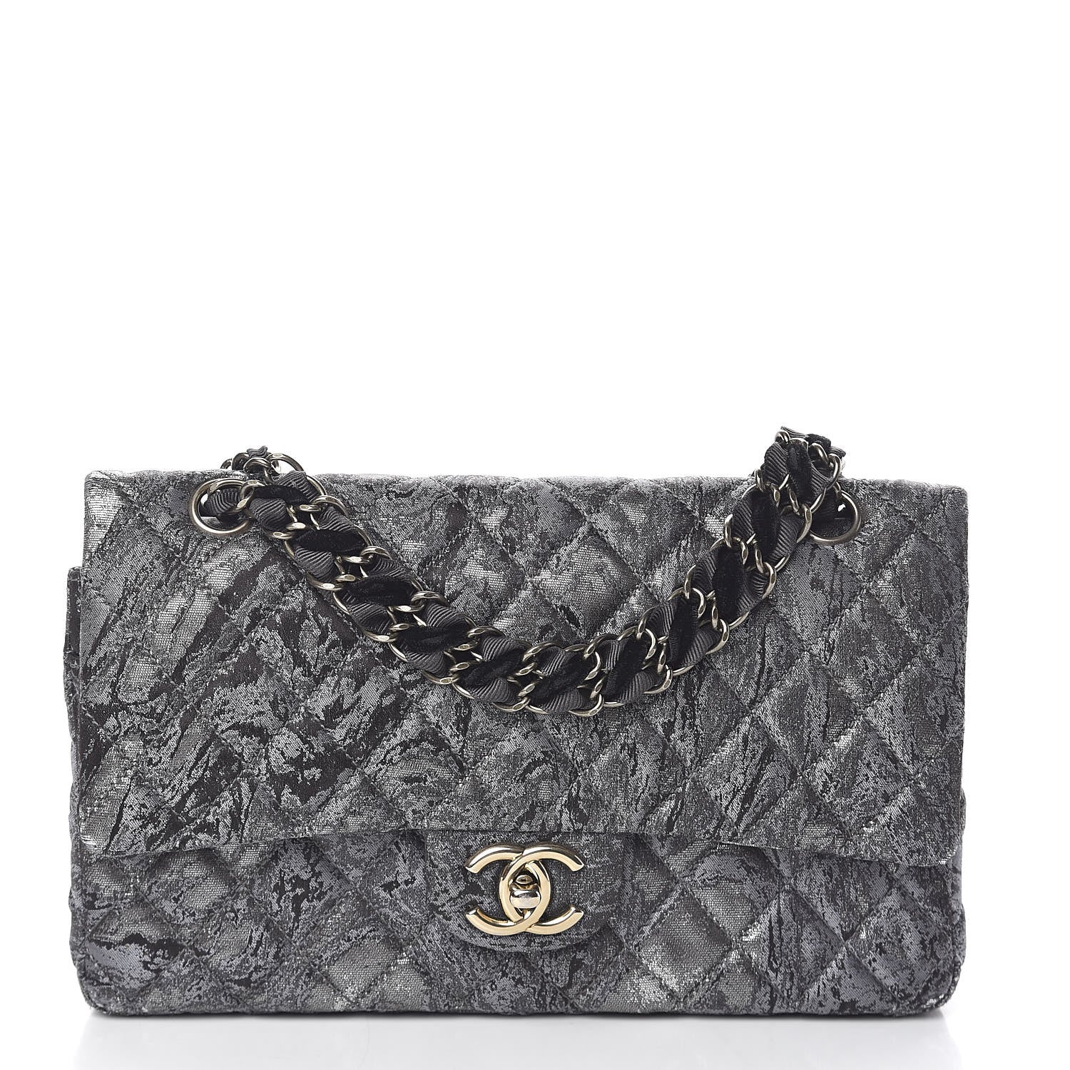 Chanel Metallic Brocade Quilted Medium Double Flap Dark Grey 1 of 15