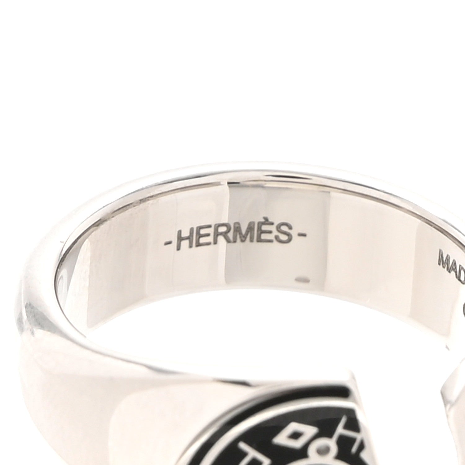 Hermes Stainless Steel Men's Carrousel Ring 64 Black 4 of 6