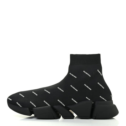 Balenciaga Technical 3D Recycled Knit Allover Logo Mens Speed 2.0 Sneakers 44 Monocolor Black White 1 of 7