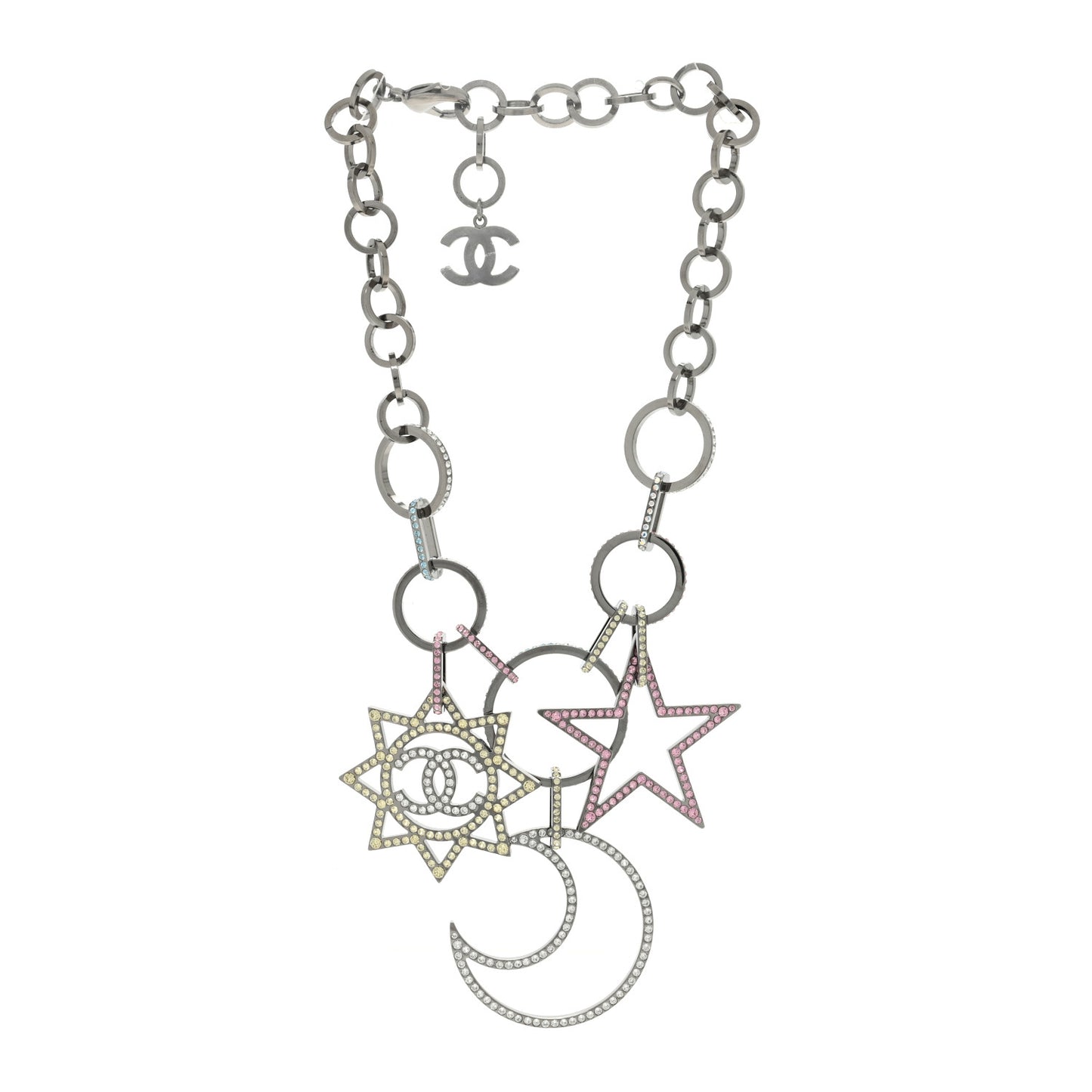 Ruthenium Crystal CC Star Moon Star Necklace
