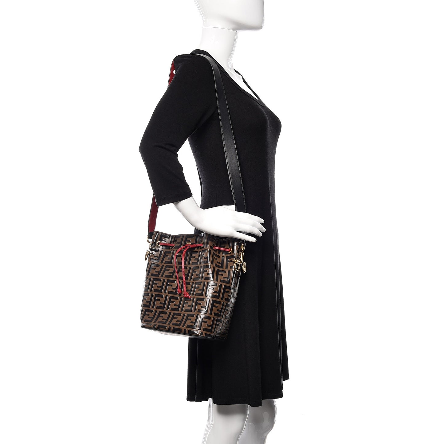 Vitello Grace F is Fendi Bi-Color FF 1974 Embossed Grande Mon Tresor Bucket Bag Maya Black Fragola