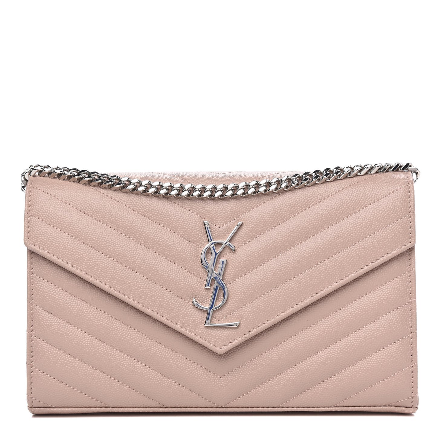 Grain De Poudre Matelasse Chevron Monogram Chain Wallet Pale Pink