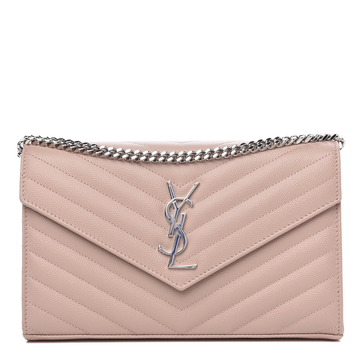 Saint Laurent Grain De Poudre Matelasse Chevron Monogram Chain Wallet Pale Pink 1 of 9