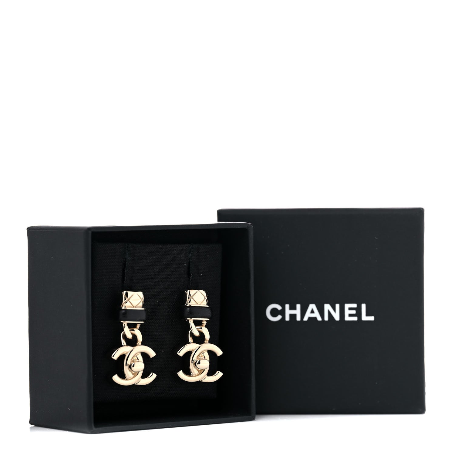 Chanel Lambskin CC Turnlock Drop Earrings Gold Black 5 of 5