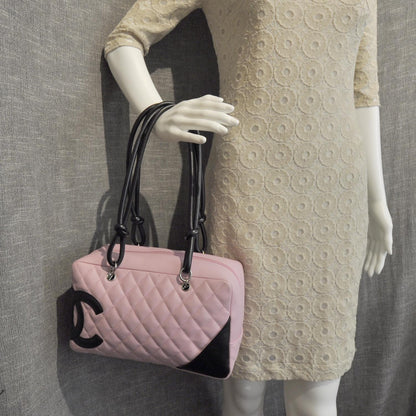 Chanel Calfskin Quilted Large Cambon Bowler Pink Black 4 of 10