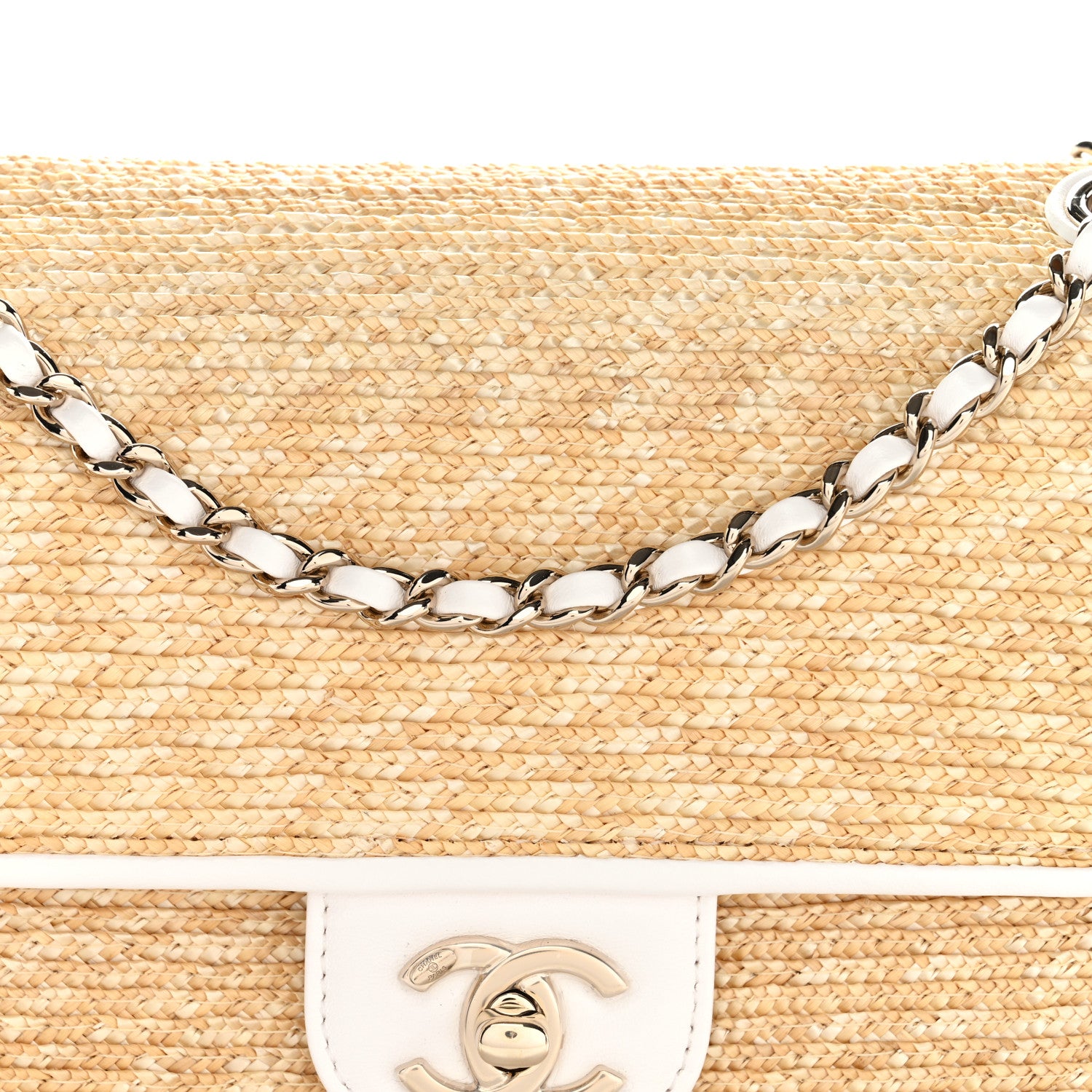 Chanel Raffia Lambskin Small Flap Bag Beige White 8 of 10