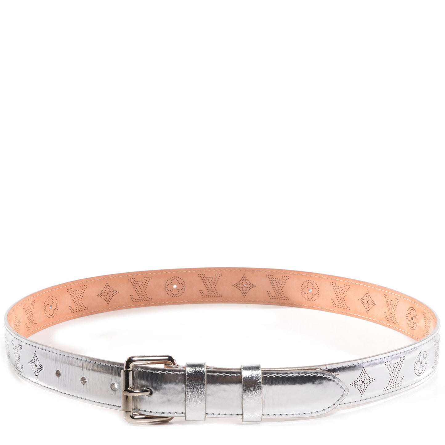 Metallic Leather Perforation Belt 90 36 Silver