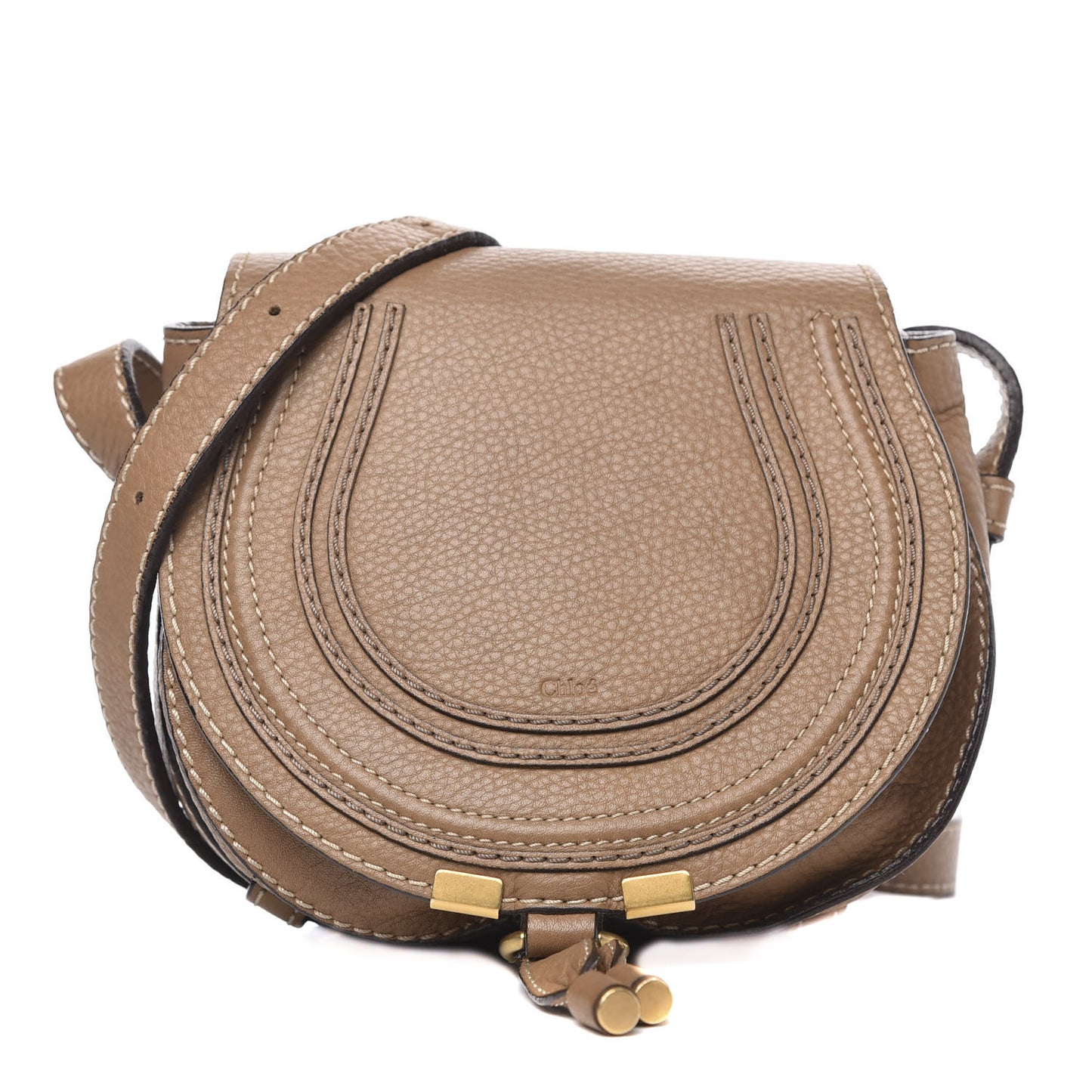 Calfskin Mini Marcie Round Crossbody Bag Nut