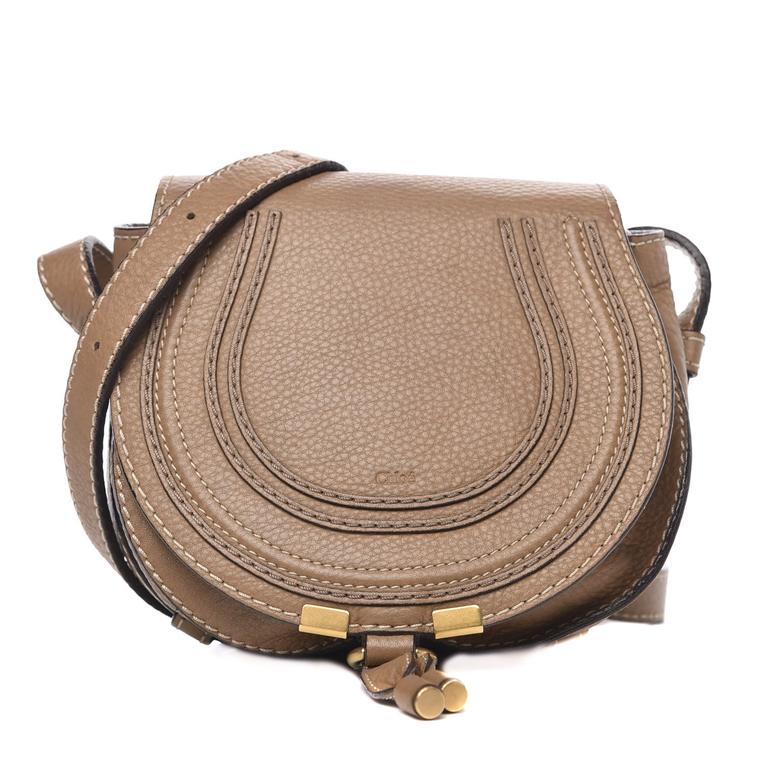 Chloe Calfskin Mini Marcie Round Crossbody Bag Nut 1 of 13