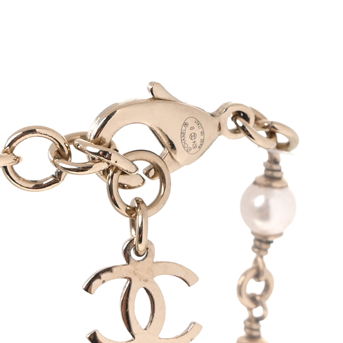 Chanel Crystal Pearl CC Long Necklace Gold Pearly White Multicolor 4 of 5