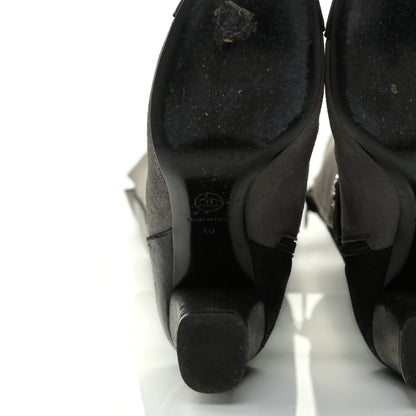 Chanel Suede Calfskin CC Cap Toe Knee High Boots 40 Black Grey 9 of 13