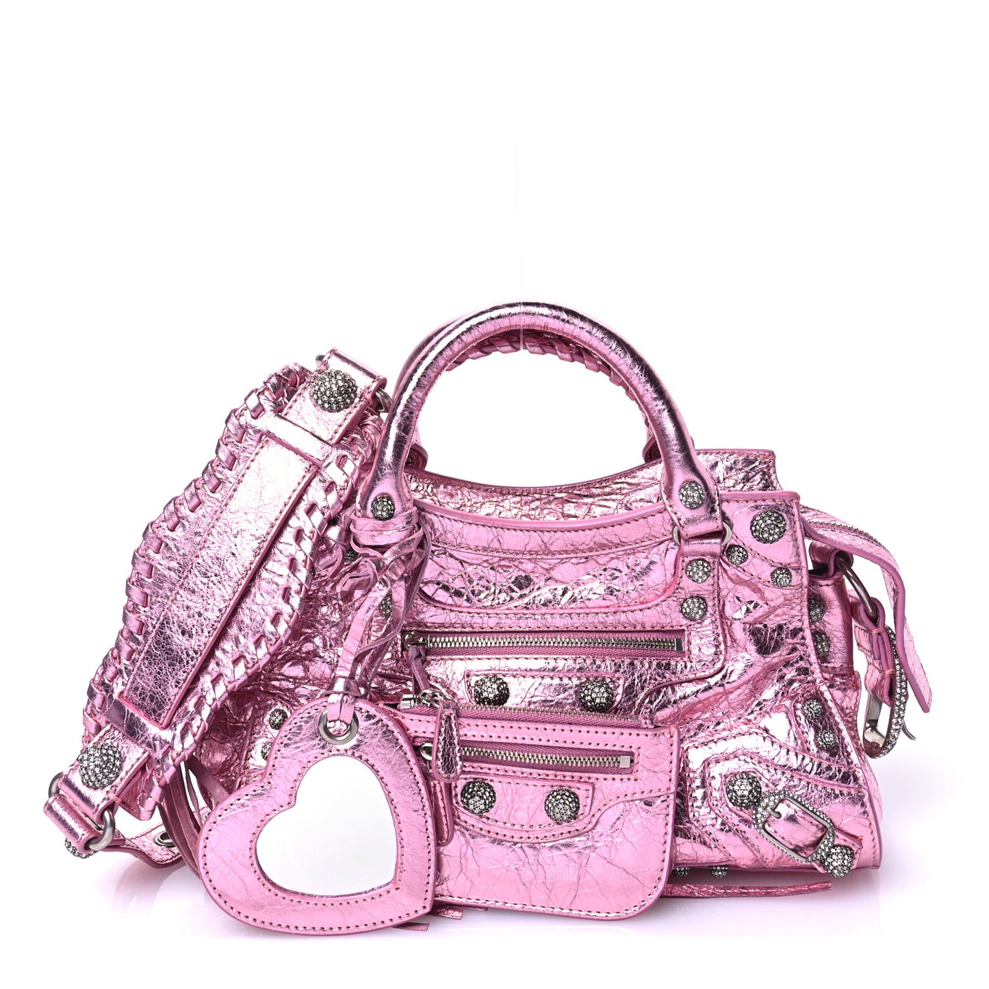 Metallic Agneau Arena Crystal Neo Cagole Handbag XS Met Pink