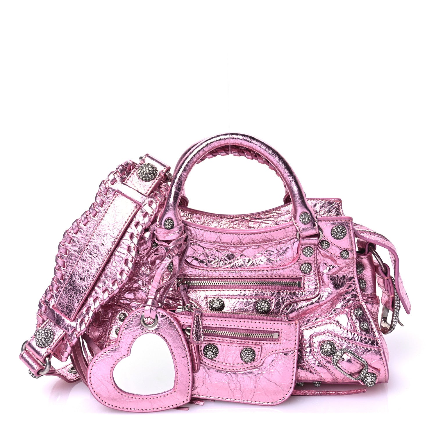 Balenciaga Metallic Agneau Arena Crystal Neo Cagole Handbag XS Met Pink 1 of 10