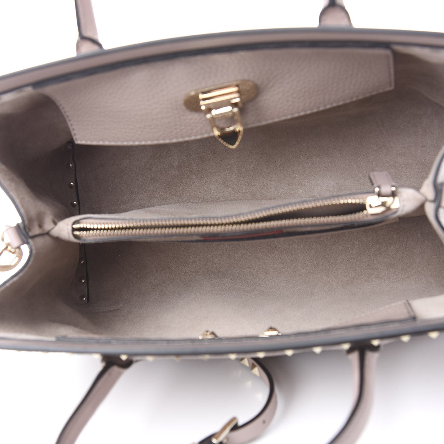 Grained Calfskin Rockstud Tote Poudre