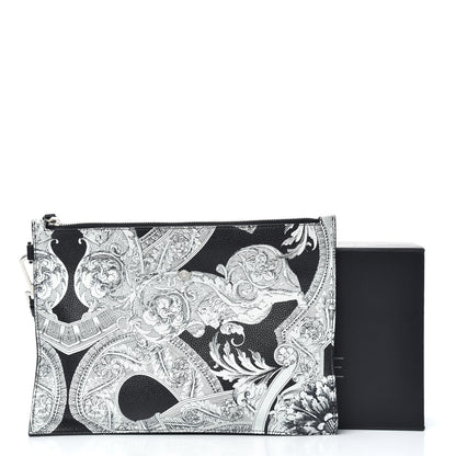 Versace Grained Calfskin Large Baroccoflage Wristlet Pouch Black White 8 of 8
