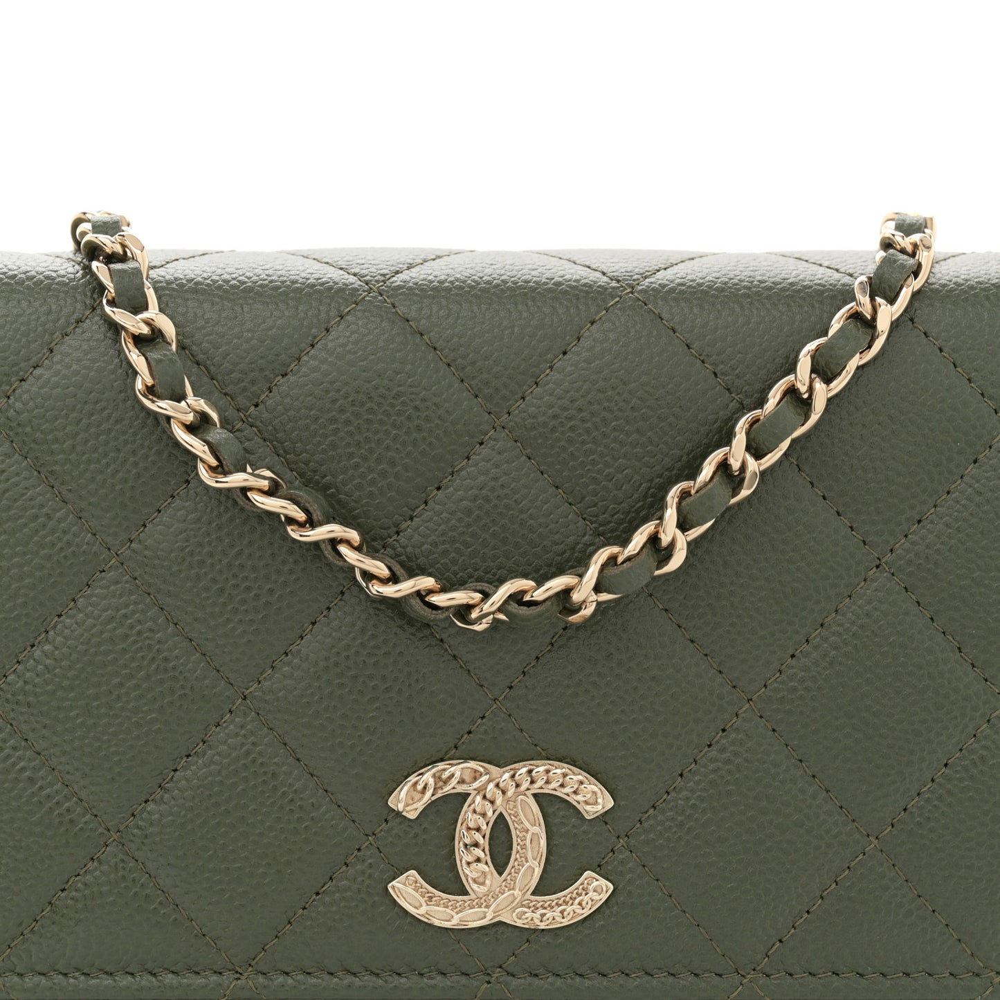 Caviar Quilted Multi Chain Wallet On Chain WOC Khaki