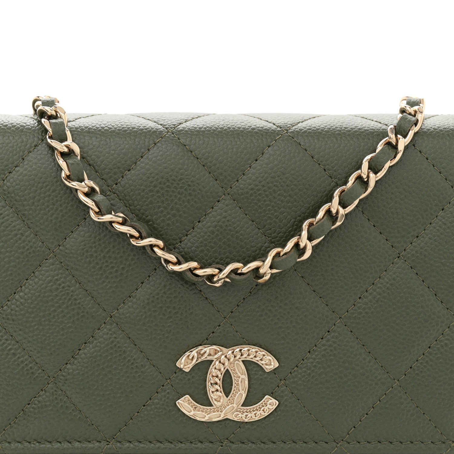 Chanel Caviar Quilted Multi Chain Wallet On Chain WOC Khaki 8 of 11