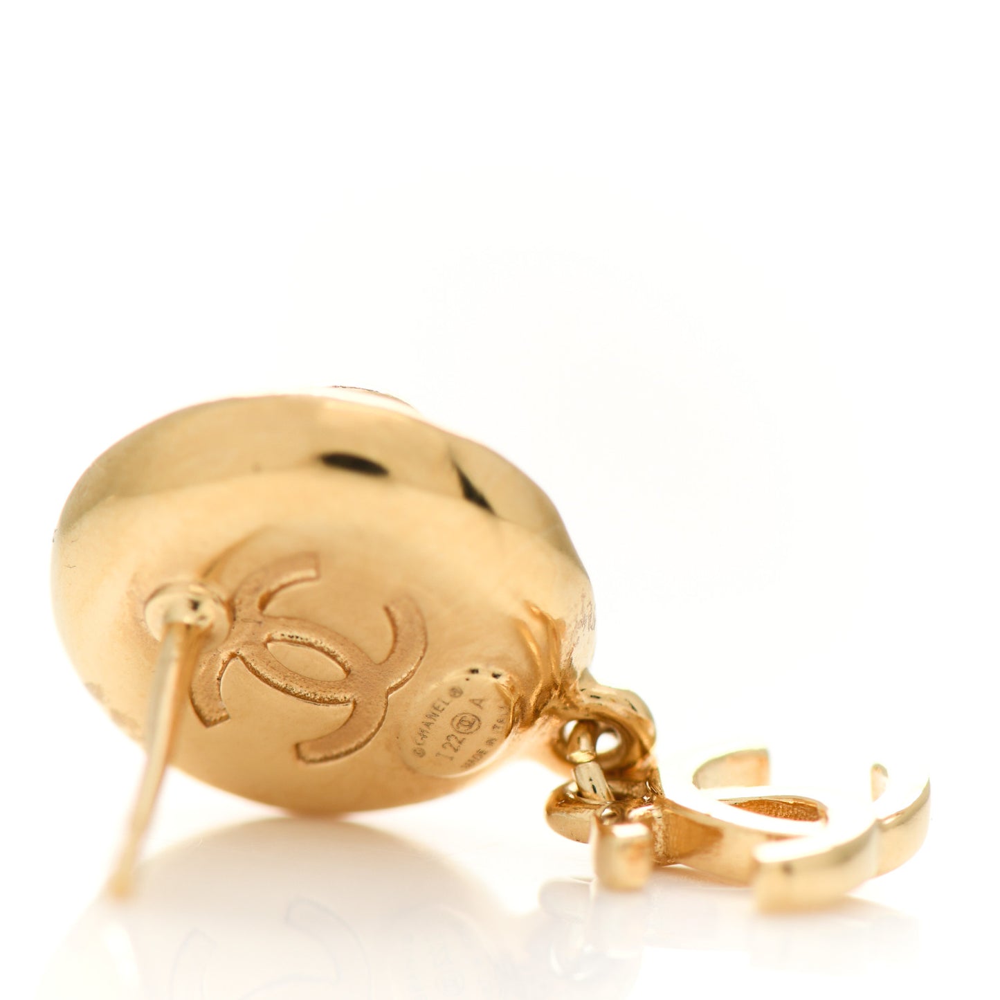 Metal Lambskin Camellia CC Drop Earrings Gold Black