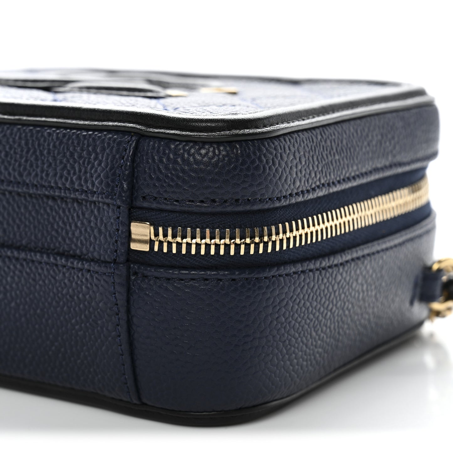 Caviar Quilted Small CC Filigree Vanity Case Navy Black