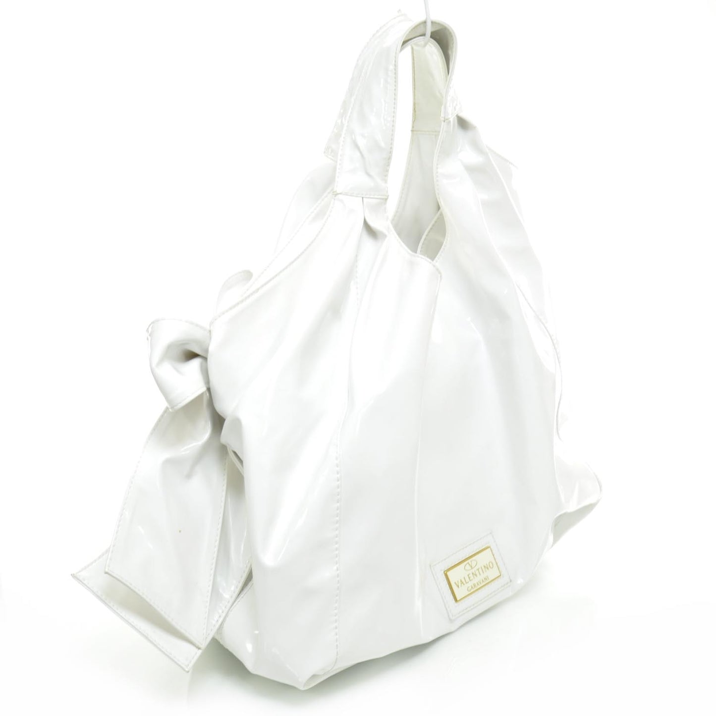 Patent Lacca Large Nuage Bow Hobo White