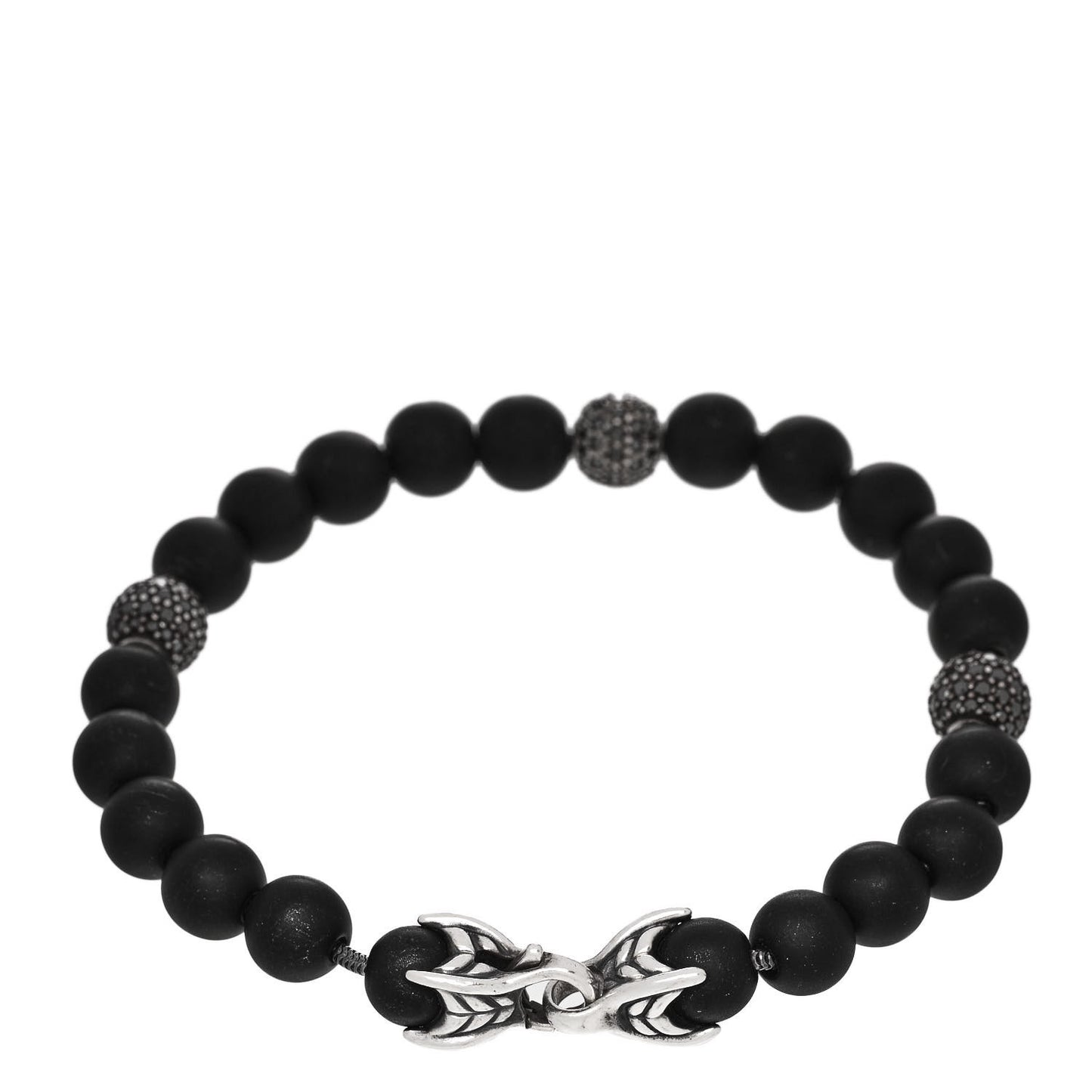 Sterling Silver Black Onyx Black Diamond 8mm Spiritual Beads Bracelet
