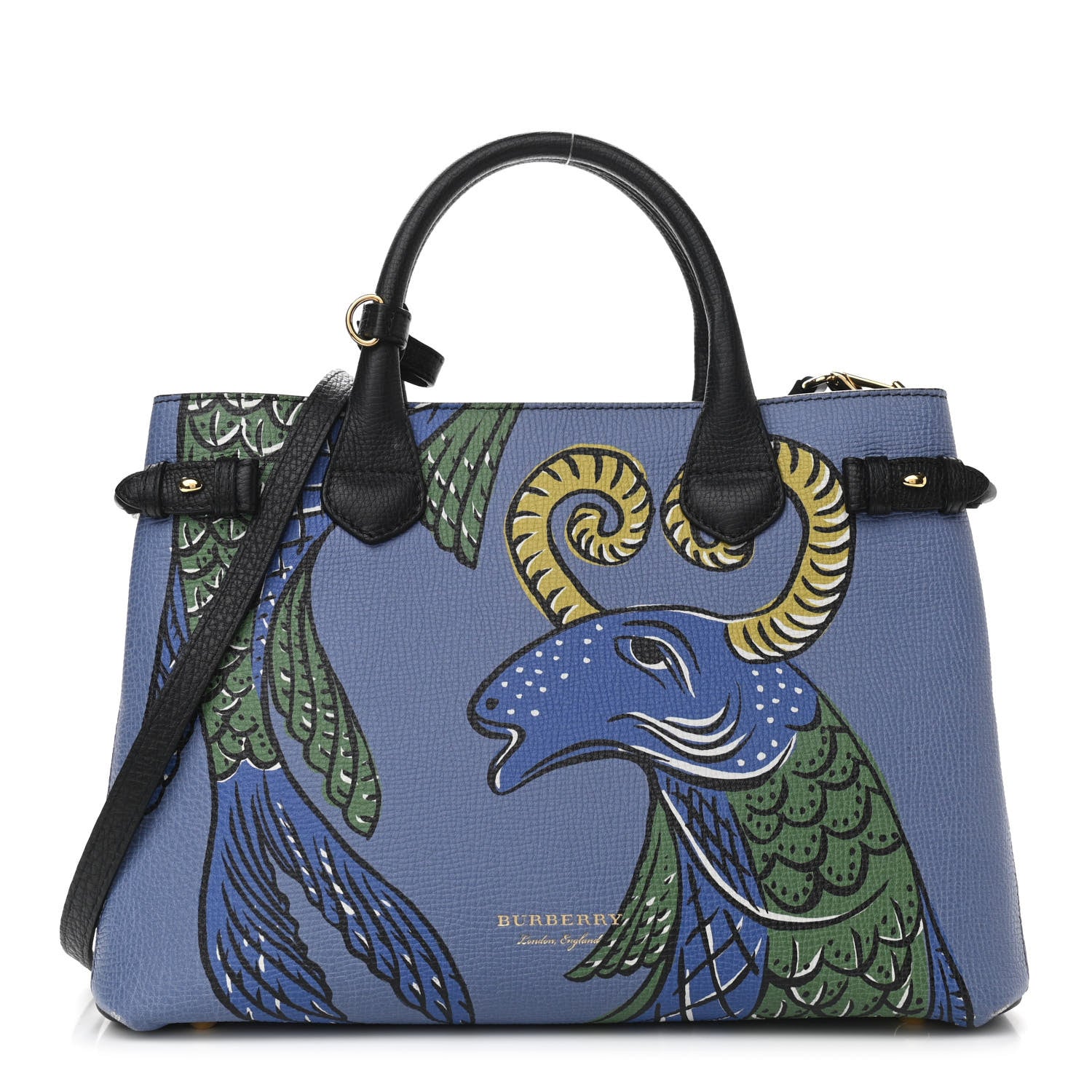 Burberry Derby Calfskin Beast Print Medium Banner Tote Black 1 of 10