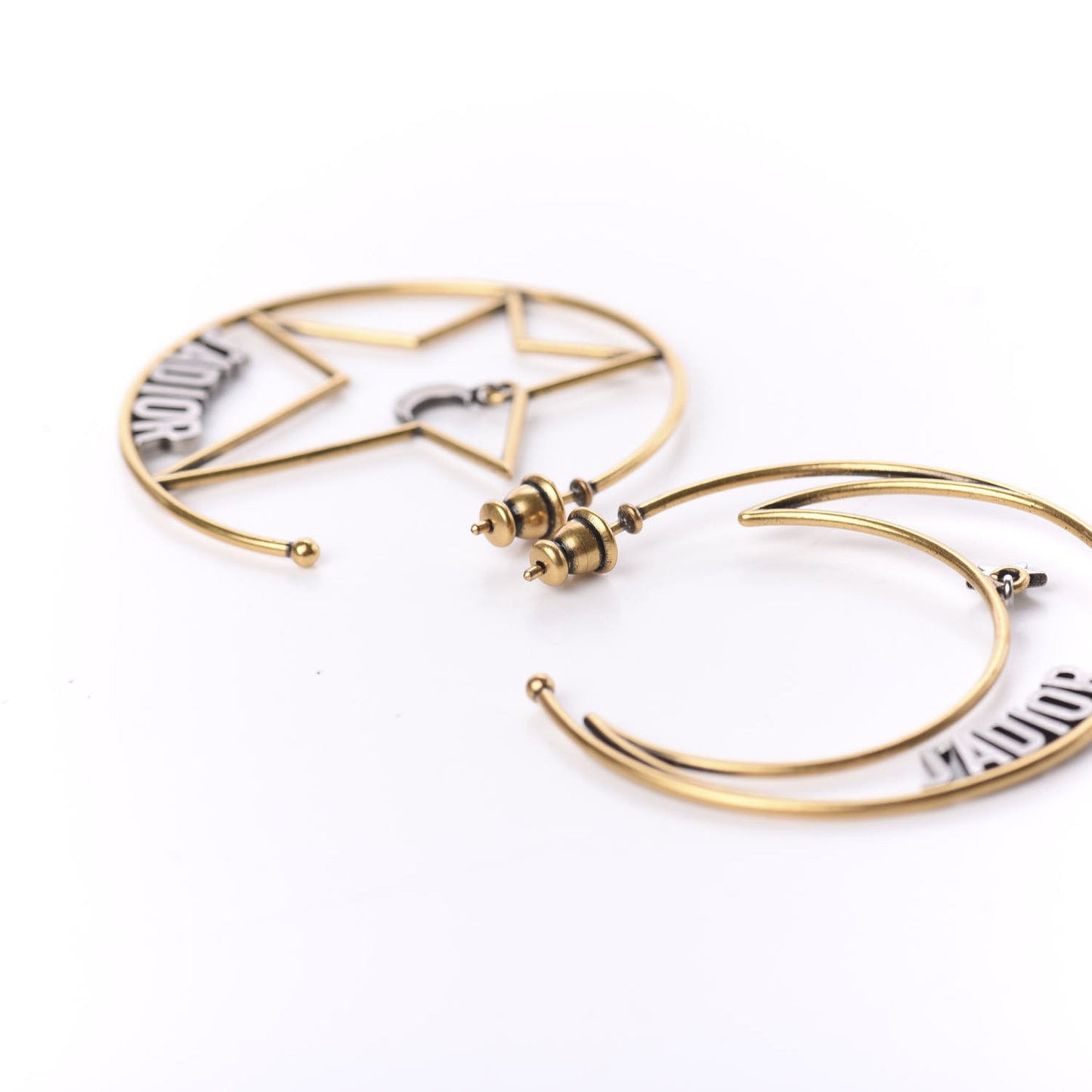 Metal Moon Star J'Adior Asymmetrical Hoop Earrings Gold Palladium