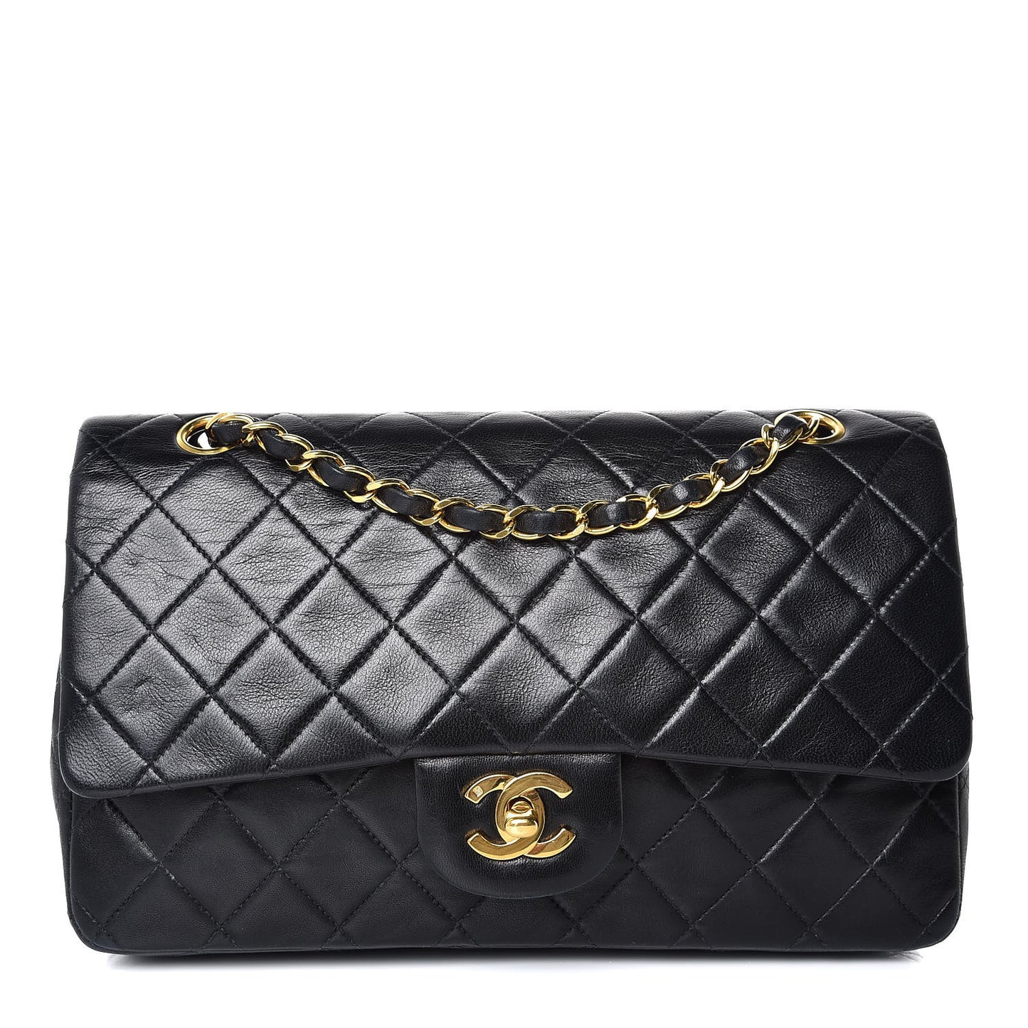 Lambskin Quilted Medium Double Flap Black