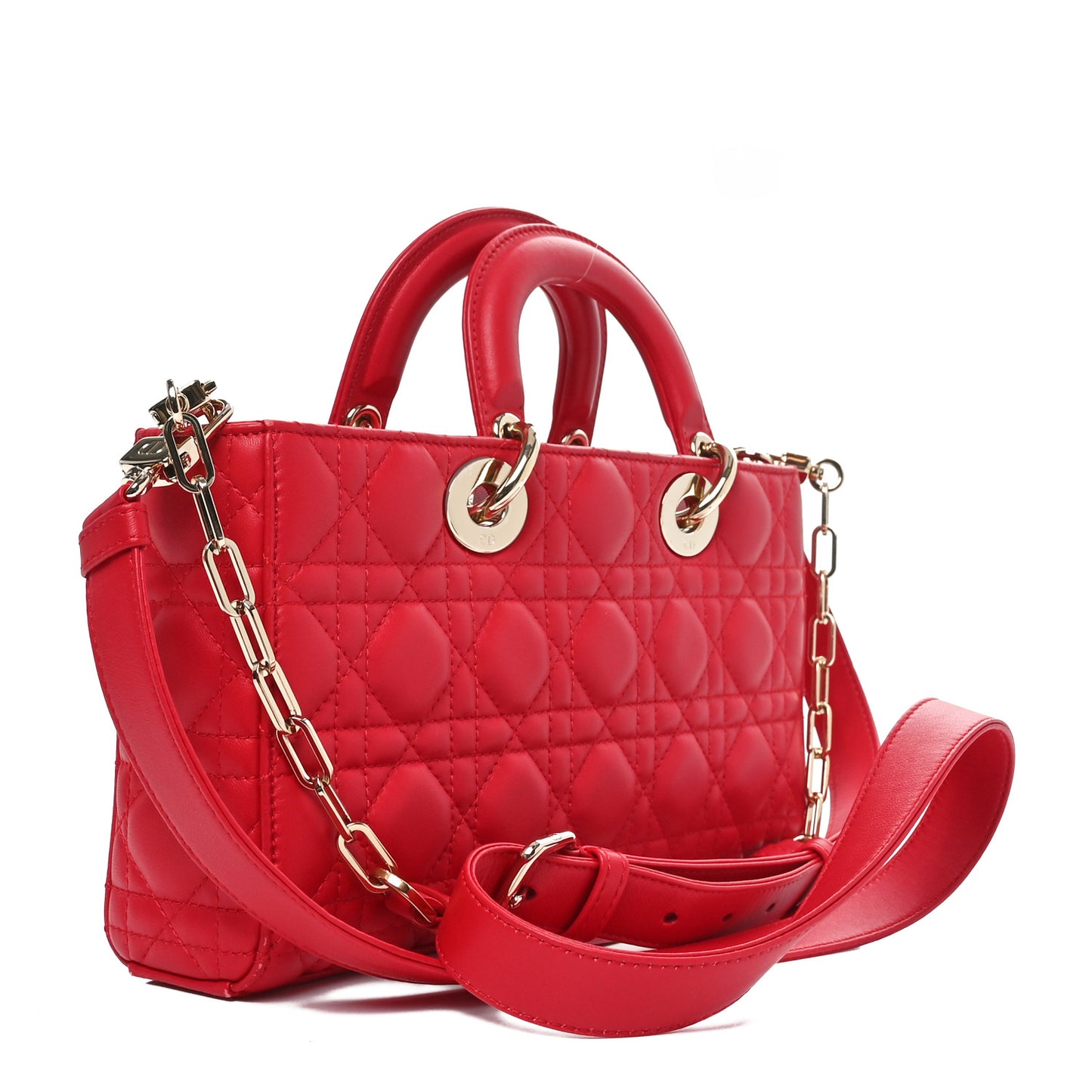 Lambskin Cannage Medium Lady D-Joy Red
