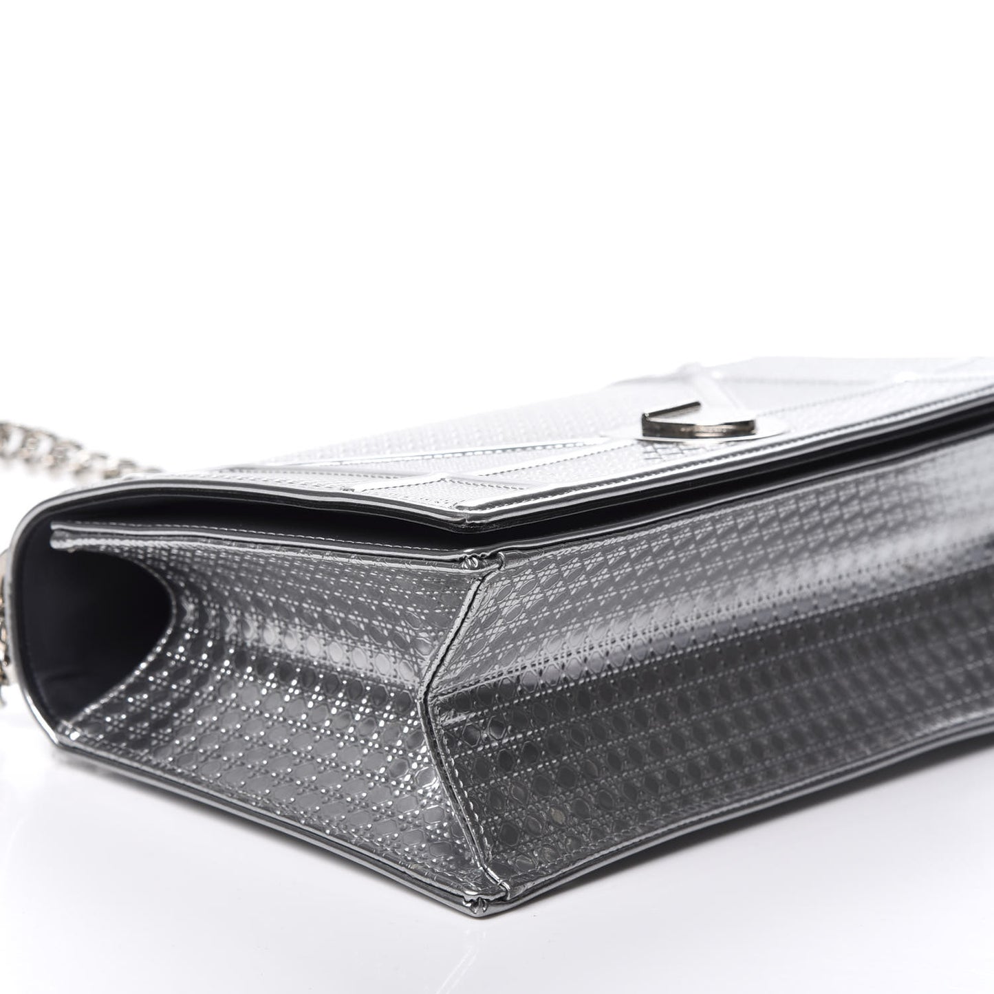 Metallic Patent Micro-Cannage Medium Diorama Flap Bag Silver