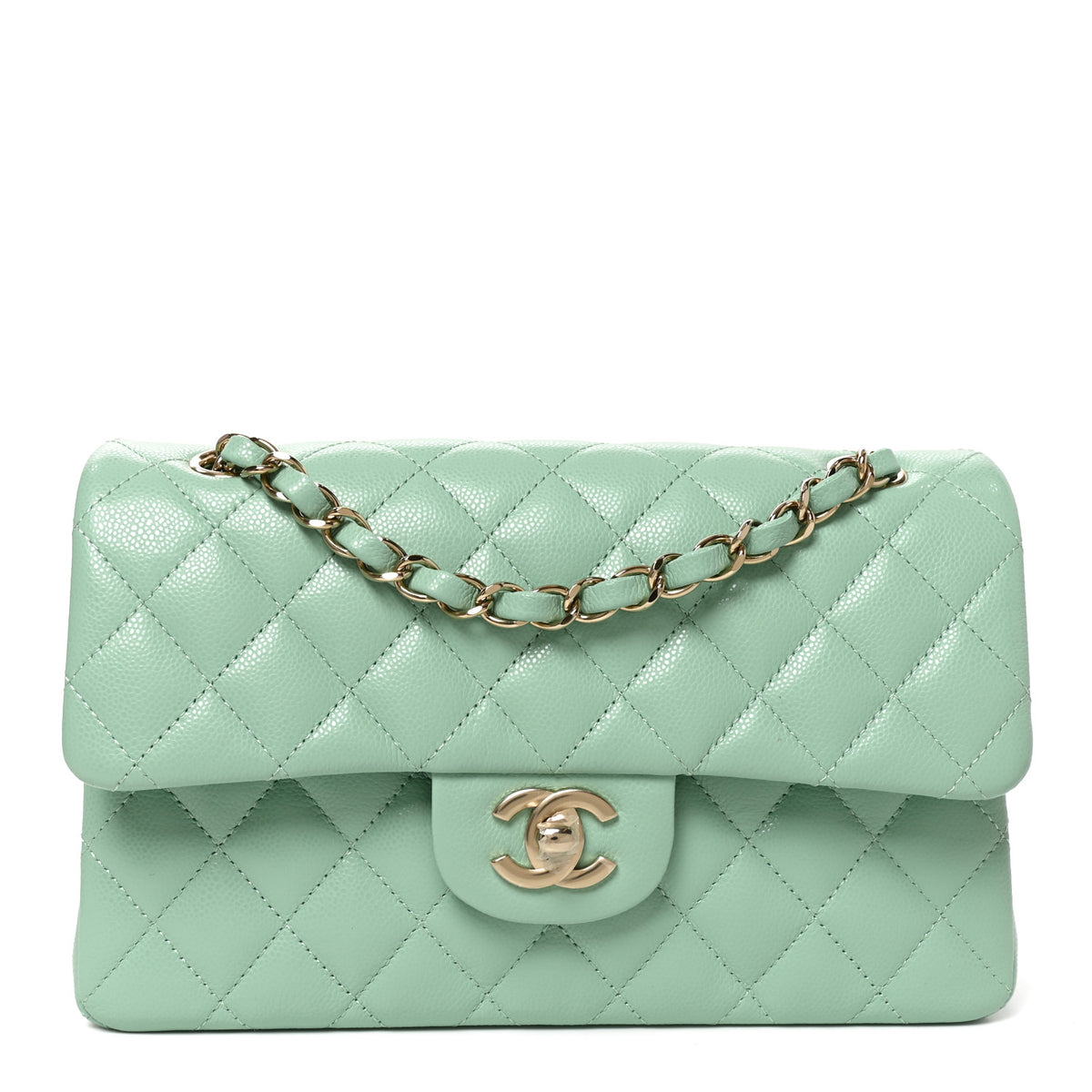 Chanel Caviar Quilted Small Double Flap Light Green 1 of 10