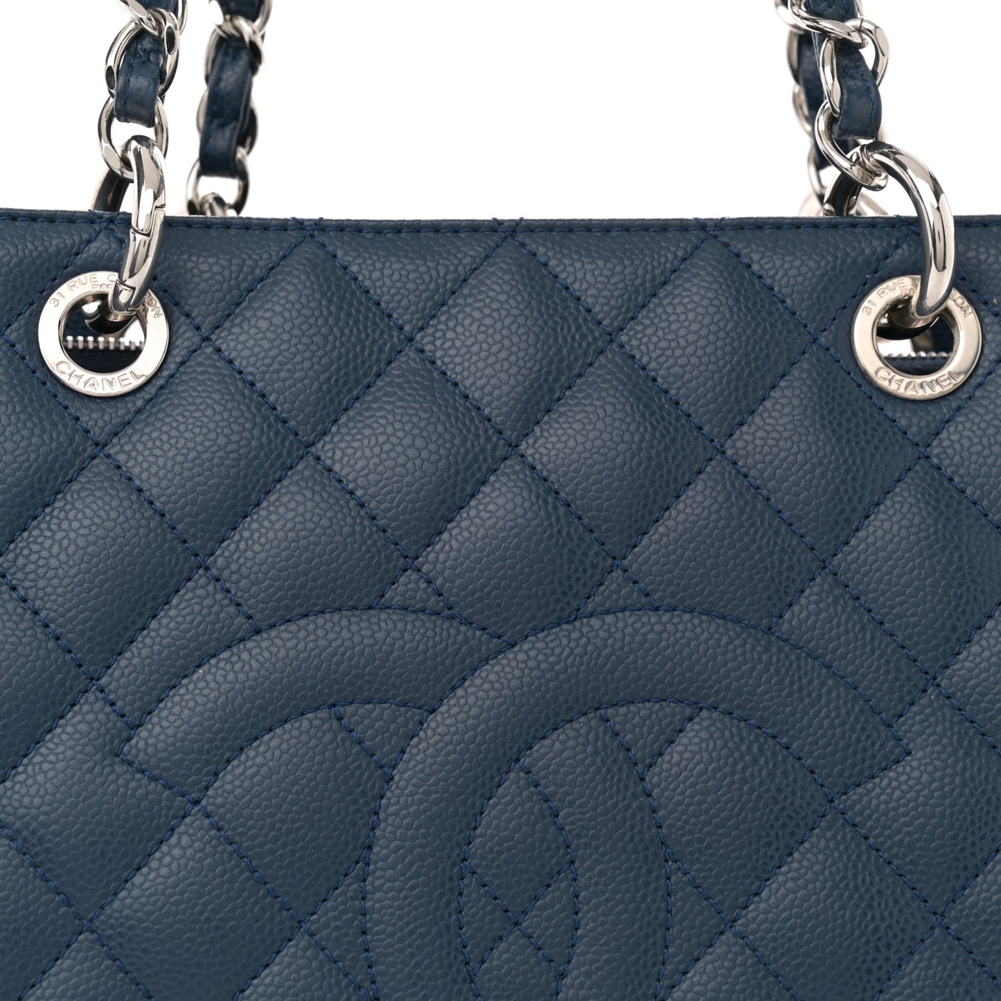 Caviar Quilted Grand Shopping Tote GST Dark Blue
