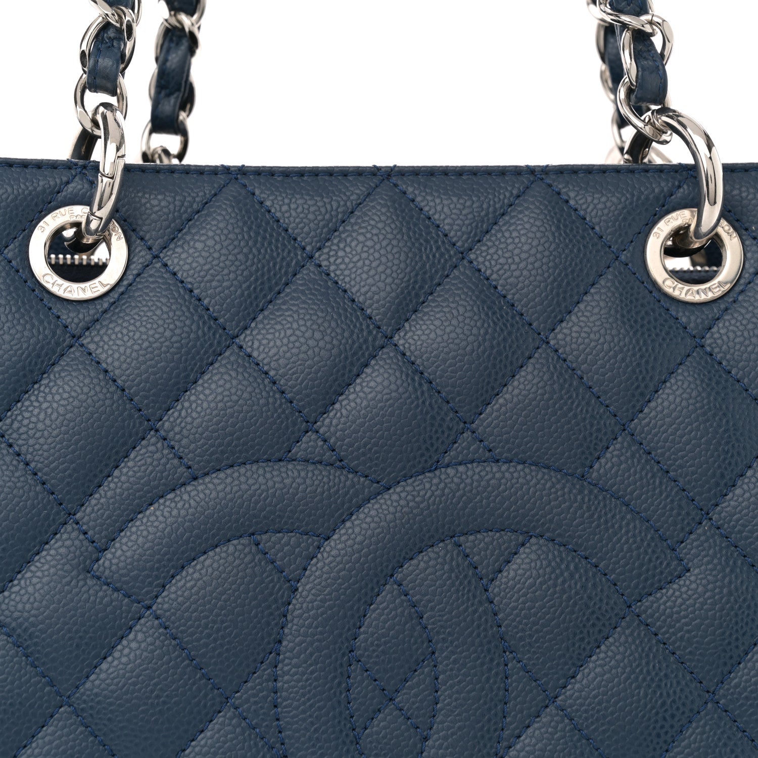 Chanel Caviar Quilted Grand Shopping Tote GST Dark Blue 8 of 10