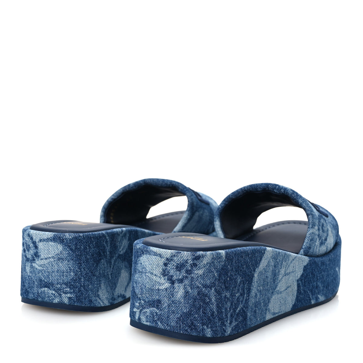Fendi Denim Sea Garden Logo Sunshine Flatform Slide Sandals 37 Blue Medium Dark Blue 5 of 9