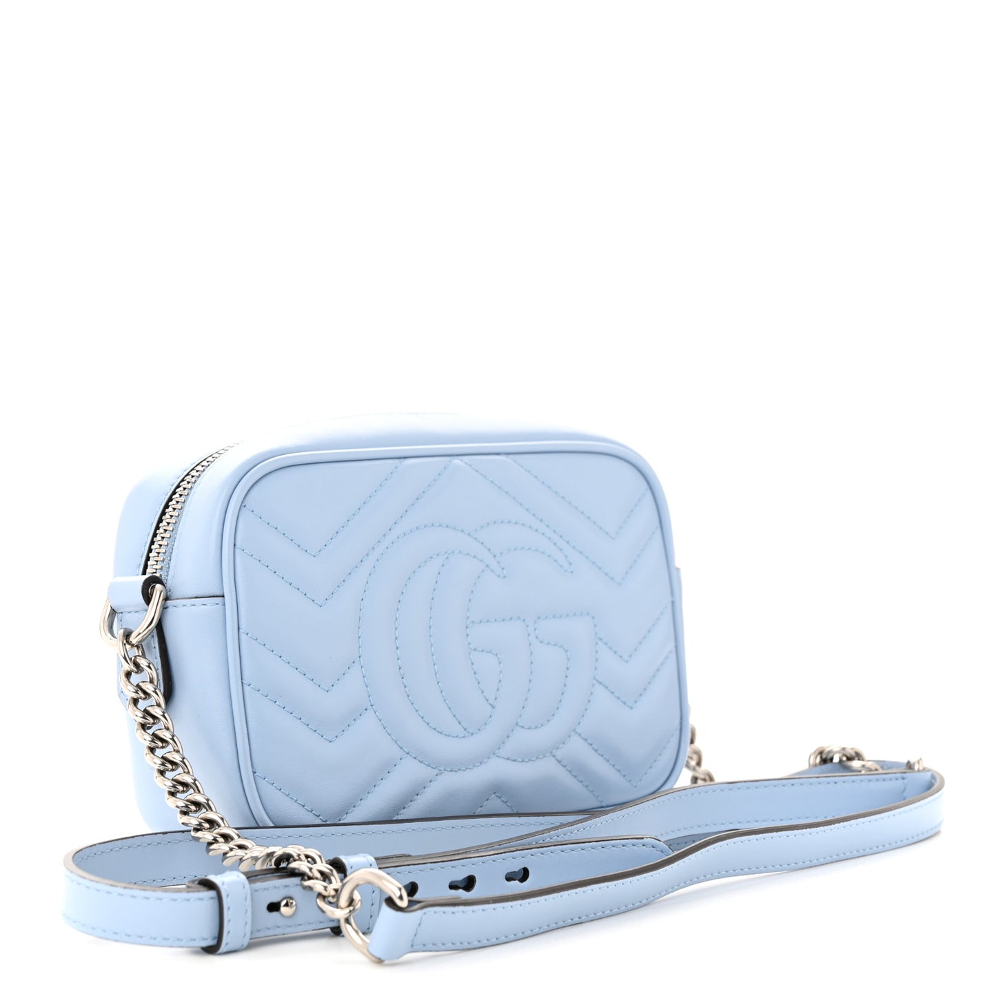 Calfskin Matelasse Mini GG Marmont Chain Shoulder Bag Porcelain Light Blue