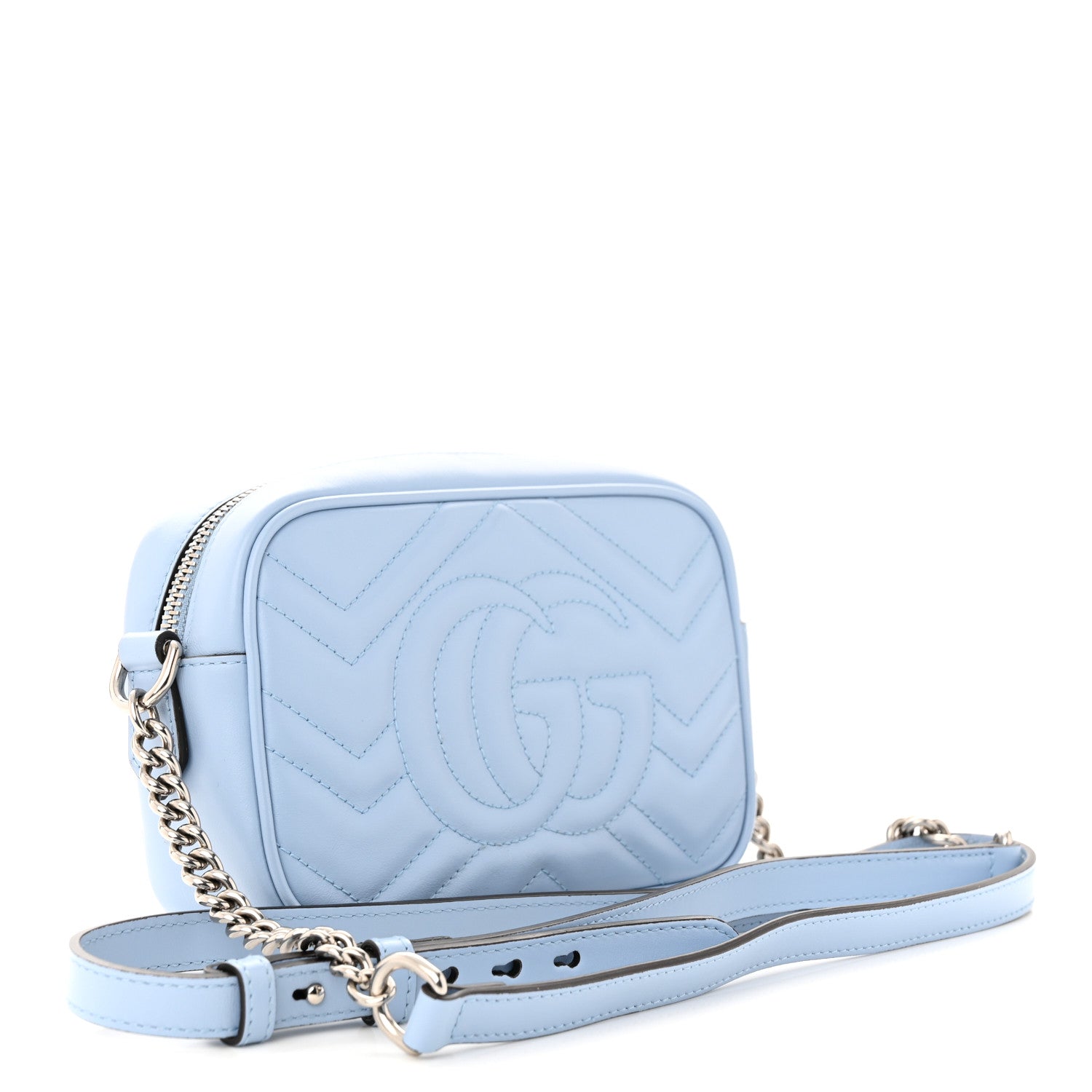 Gucci Calfskin Matelasse Mini GG Marmont Chain Shoulder Bag Porcelain Light Blue 3 of 11