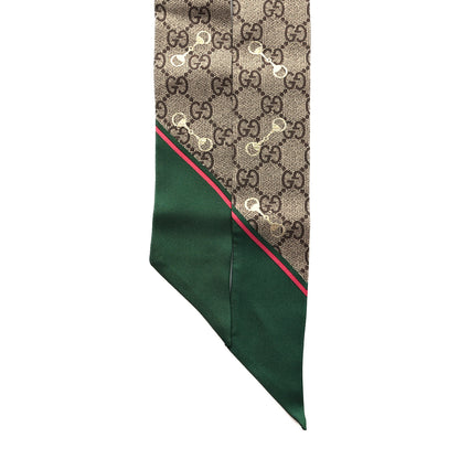 Gucci Silk Twill GG Monogram Gold Horsebity Neck Bow Scarf Green Pink 2 of 3