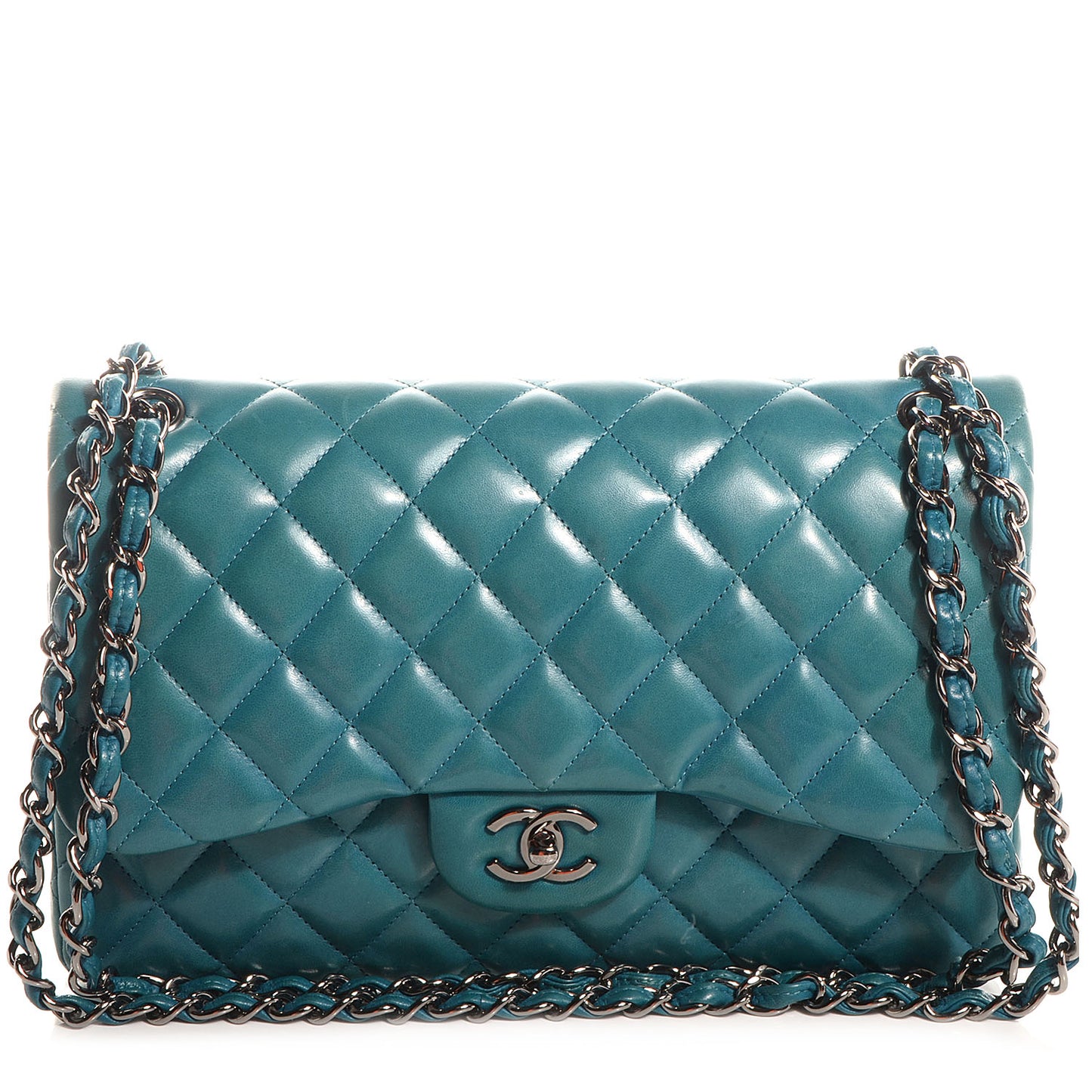 Lambskin Quilted Jumbo Double Flap Turquoise