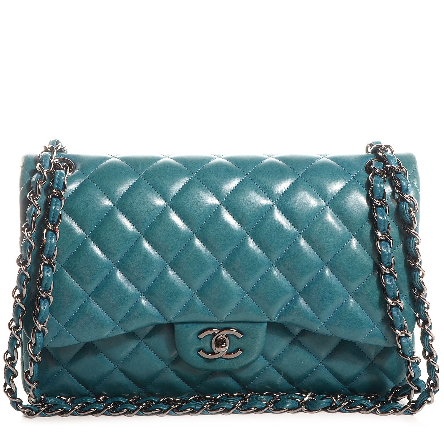 Chanel Lambskin Quilted Jumbo Double Flap Turquoise 1 of 7