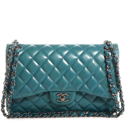 Chanel Lambskin Quilted Jumbo Double Flap Turquoise 1 of 7