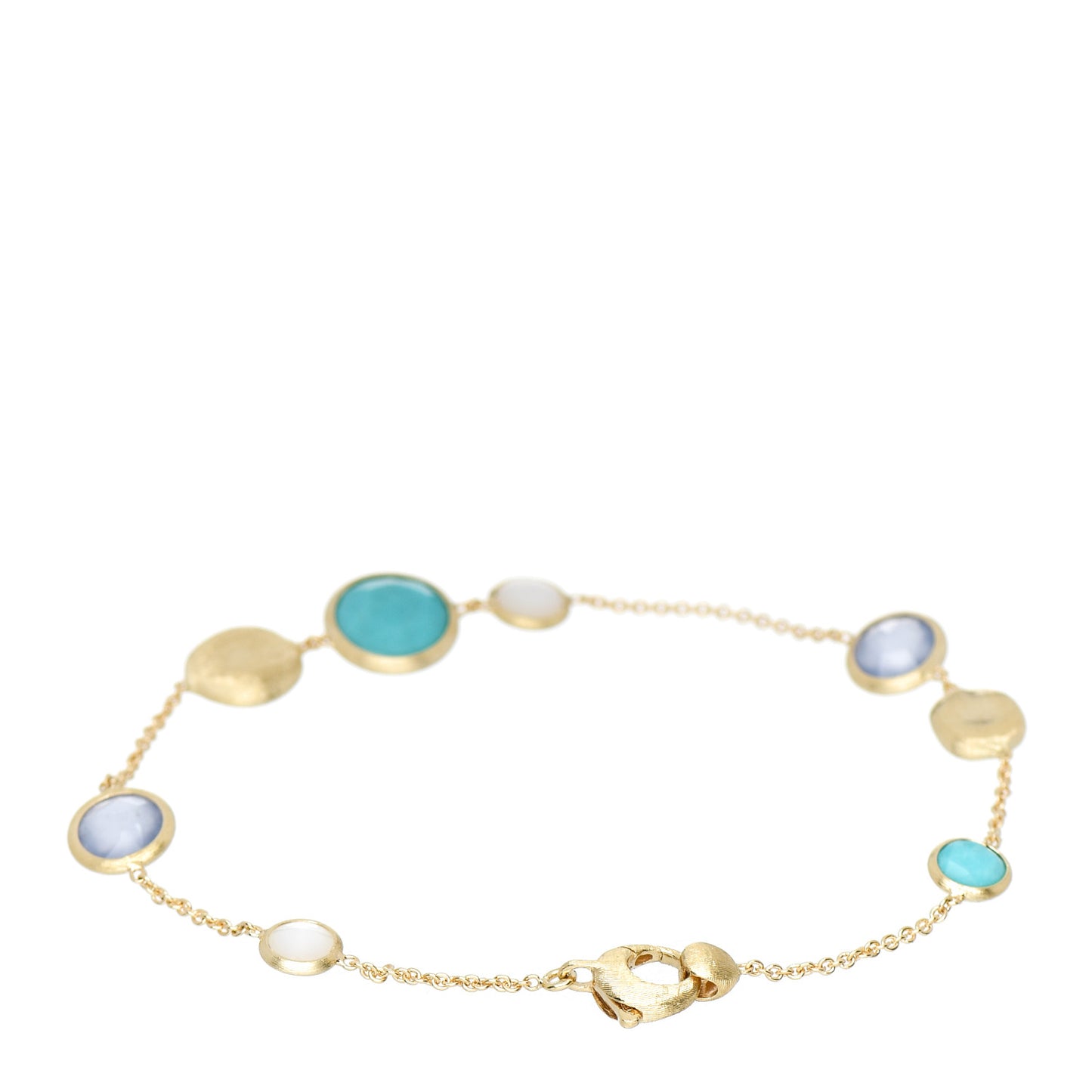 18K Yellow Gold Turquoise Mother of Pearl Chalcedony Jaipur Bracelet