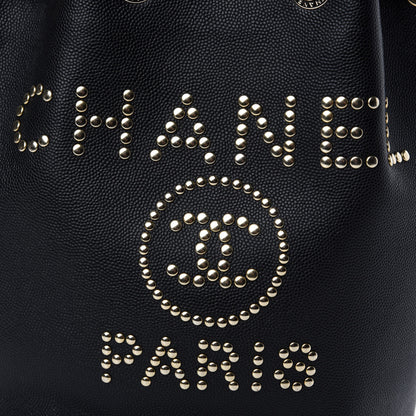 Chanel Caviar Deauville Drawstring Bucket Bag Black 10 of 10