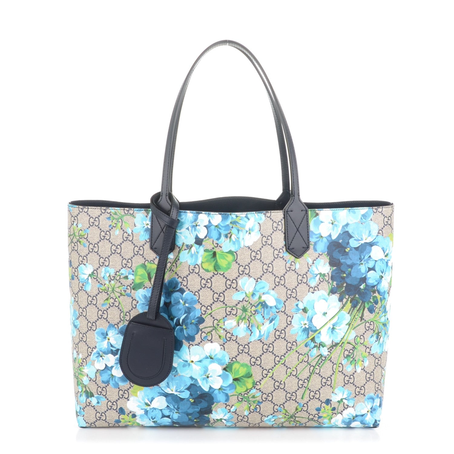 Gucci GG Supreme Monogram Blooms Medium Reversible Tote Beige Blue Navy 1 of 6