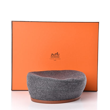 Hermes Cashmere Lambskin Femme Saint Honore Beret 56 Gris Flanelle Cognac 7 of 7