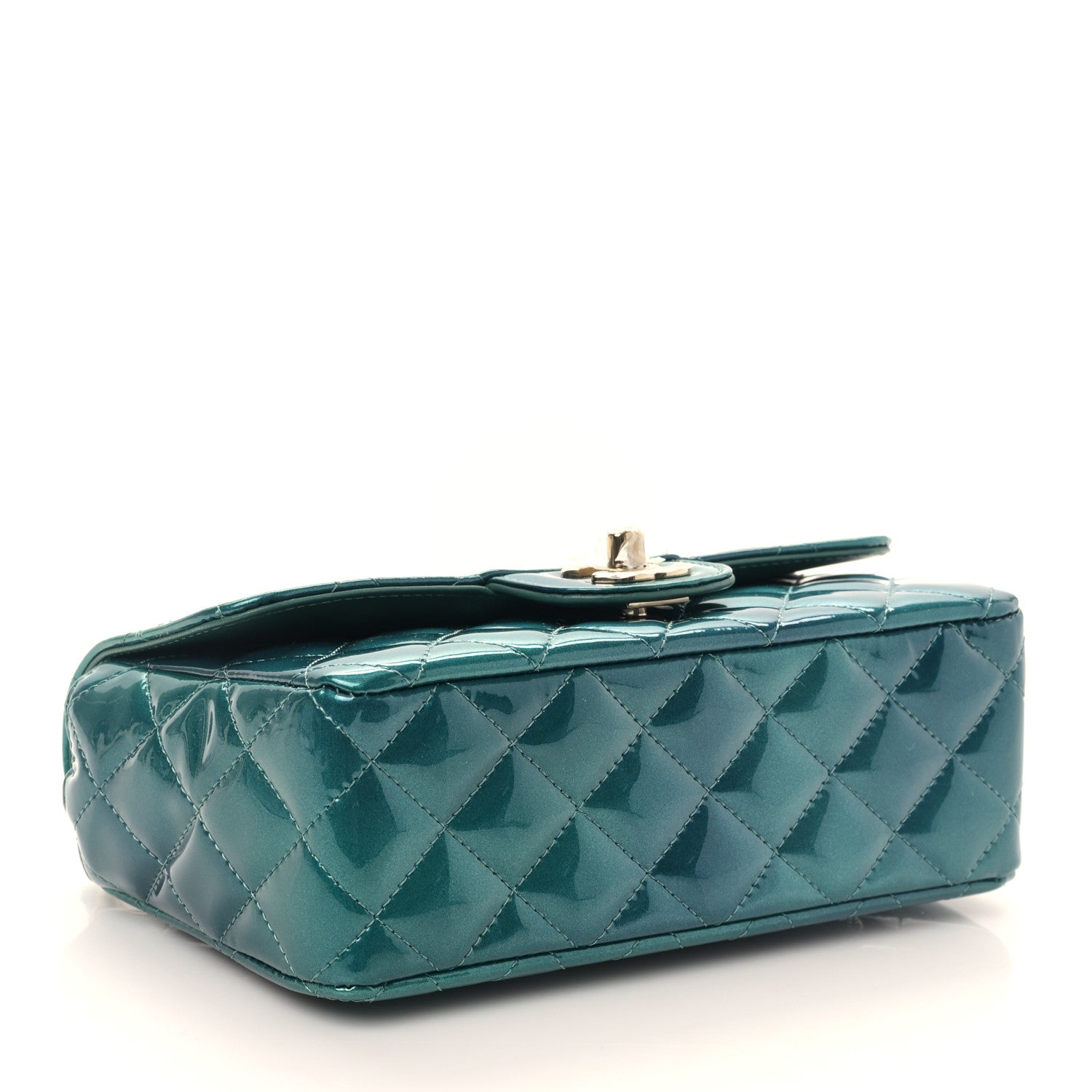 Chanel Shaded Patent Calfskin Quilted Mini Rectangular Flap Green Blue 4 of 10