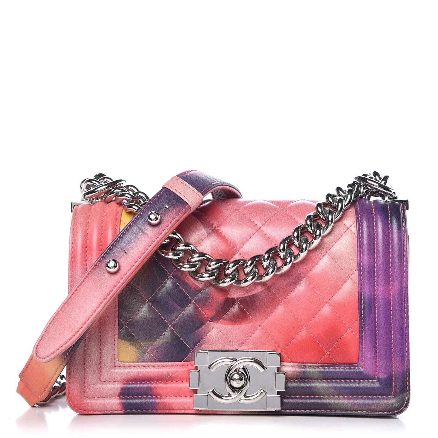 Lambskin Quilted Small Flower Power Boy Flap Multicolor