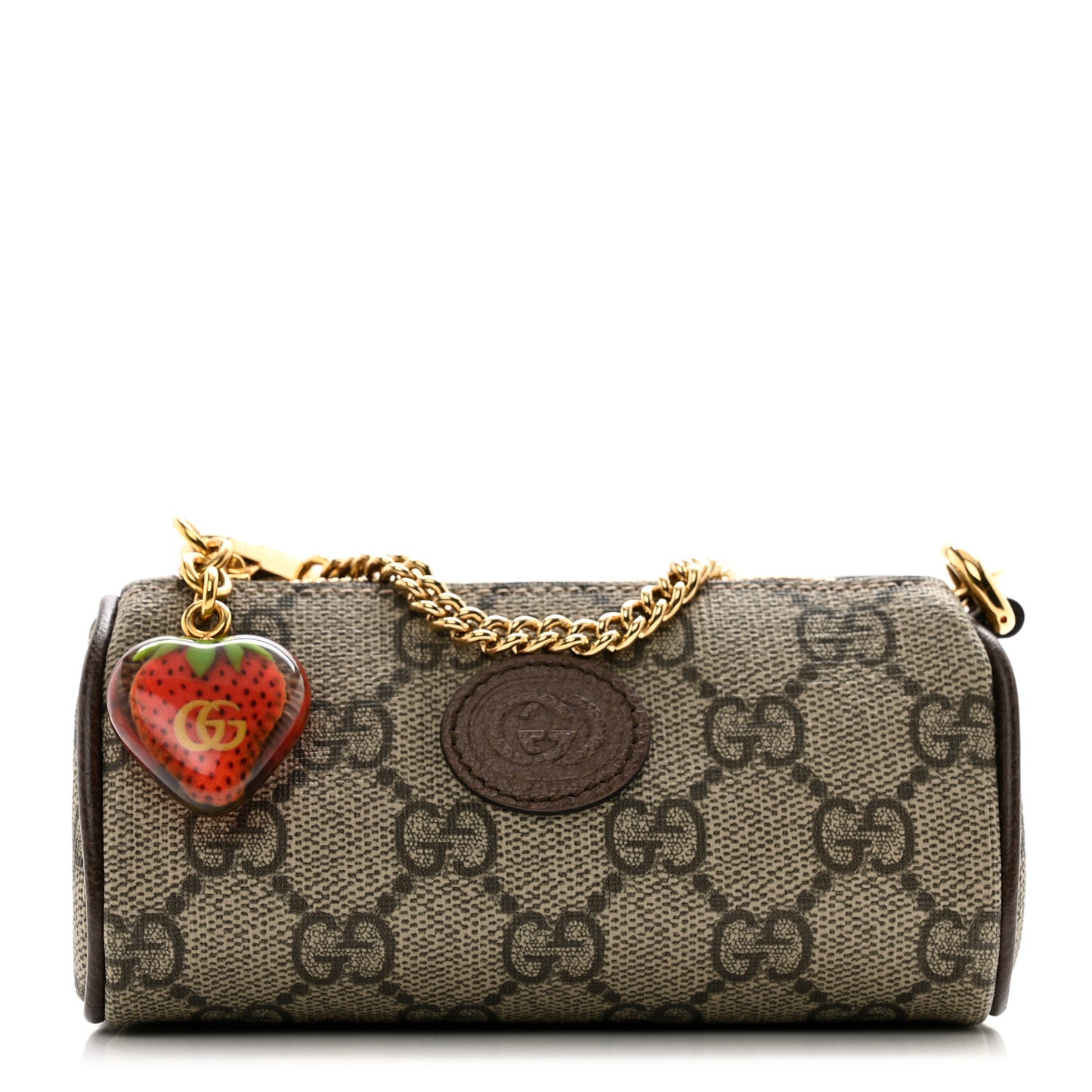 GG Supreme Monogram Strawberry Retro Interlocking G Barrel Coin Purse Beige Ebony